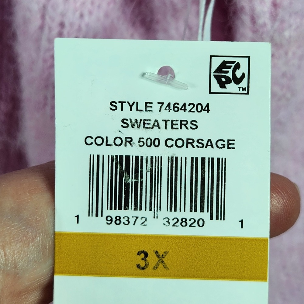 CeCe Sweater Womens 3X Pink Floral Applique Puff Sleeve Fuzzy Knit Plus Size NEW - Picture 5 of 8